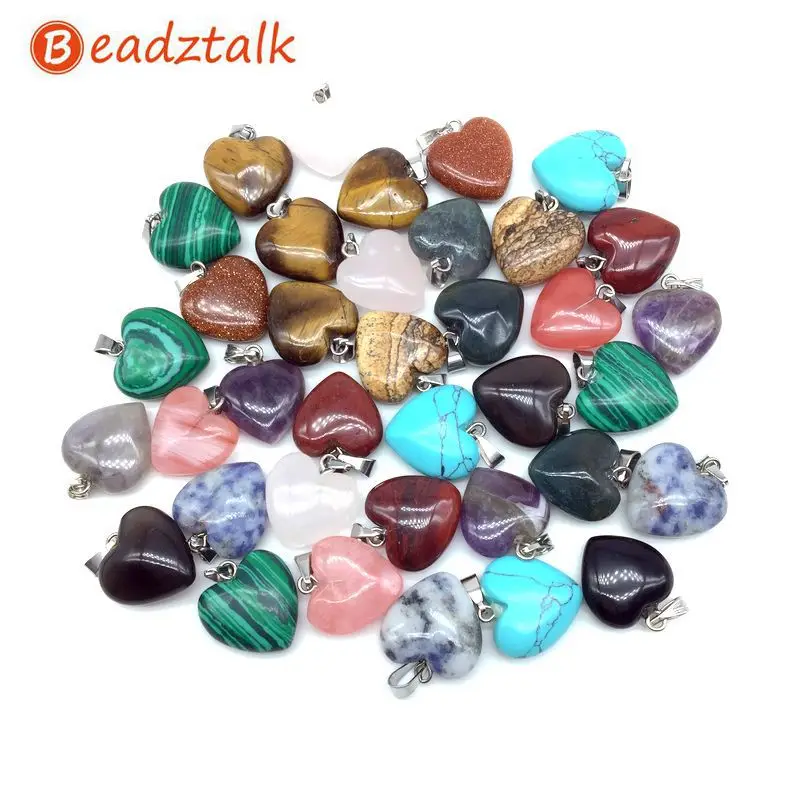 

Colorful Fashion Stone Heart Charms 16 mm Beads Pendants for DIY Jewelry Making Necklace Earrings Lava Opal Jaspers etc