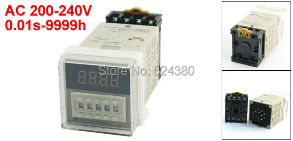DH48S-2Z AC 200-240V 220V Digital Timer 0.01S-9999H Power ON Time Delay Relay DPDT 8 Round Pin 8P w Base Socket Discount | Обустройство