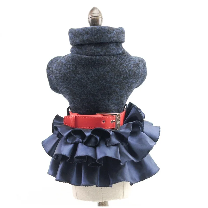 Fashion Autumn Winter Pet Dog Dress Clothes Sweet Princess Dress Small Medium Dogs Pet Teddy Puppy Wedding Dresses size XS-XL - Цвет: NAVY