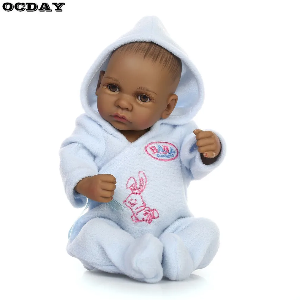 10 Inch Reborn Baby Doll Toys Black Lifelike Baby Boys Girls Bathing Doll Full Body Soft Silicone Best Birthday Gift for Kids