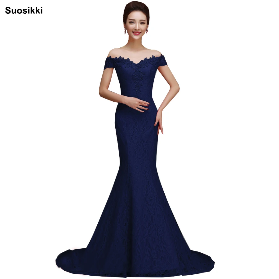 Suosikki Robe De Soiree, бургундское длинное вечернее платье, вечерние, элегантное, праздничное, длинное, выпускное платье - Цвет: Тёмно-синий