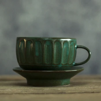 

European Handmade Ceramic coffee cup and saucer Vintage Roman Columns Pottery Coffee Cup Set Milk tea cup espresso cups For Gift