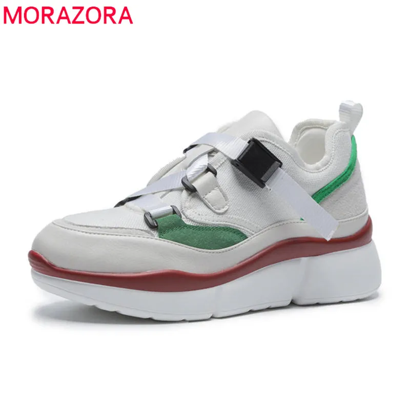 

MORAZORA 2018 newest flat shoes woman genuine leather fashion platform shoes ladies round toe comfortable sneakers shoes women
