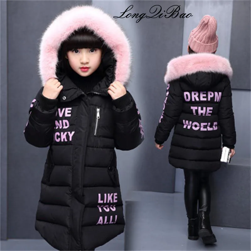 

Children's winter cotton warm coat cotton real fur collar jacket coat winter jacket park for a girl lively winter