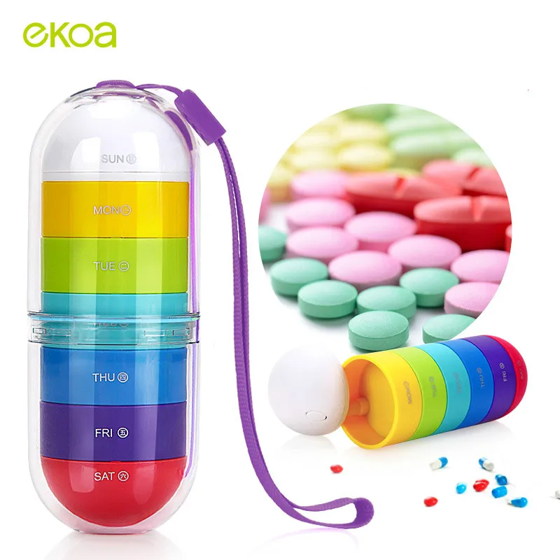 

ekoa Weekly Pill Case Medicine Box Candy Container Jewelry Organizer Holder Seal Waterproof 7 Lattice