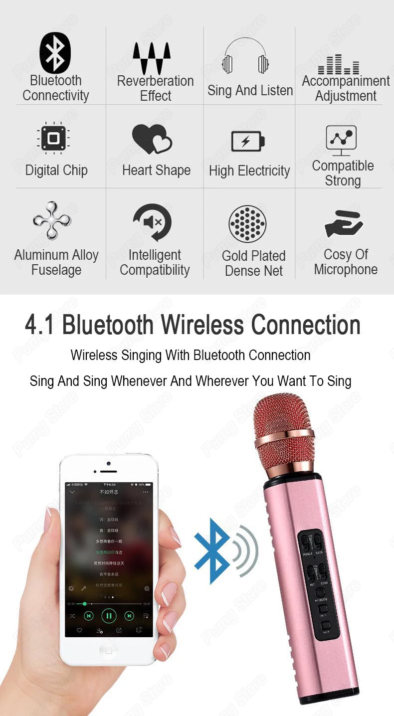 Конденсаторный портативный беспроводной микрофон Bluetooth Караоке Поддержка громкоговоритель коробка TF слот для карт супер сильное обновление ручной микрофон