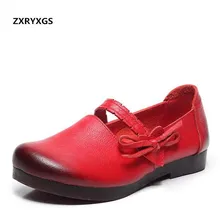 Оригинальная элегантная обувь из натуральной кожи в стиле ретро; женская обувь на плоской подошве; Новинка года; сезон весна; повседневная мягкая обувь на плоской подошве; Женская Удобная модная обувь