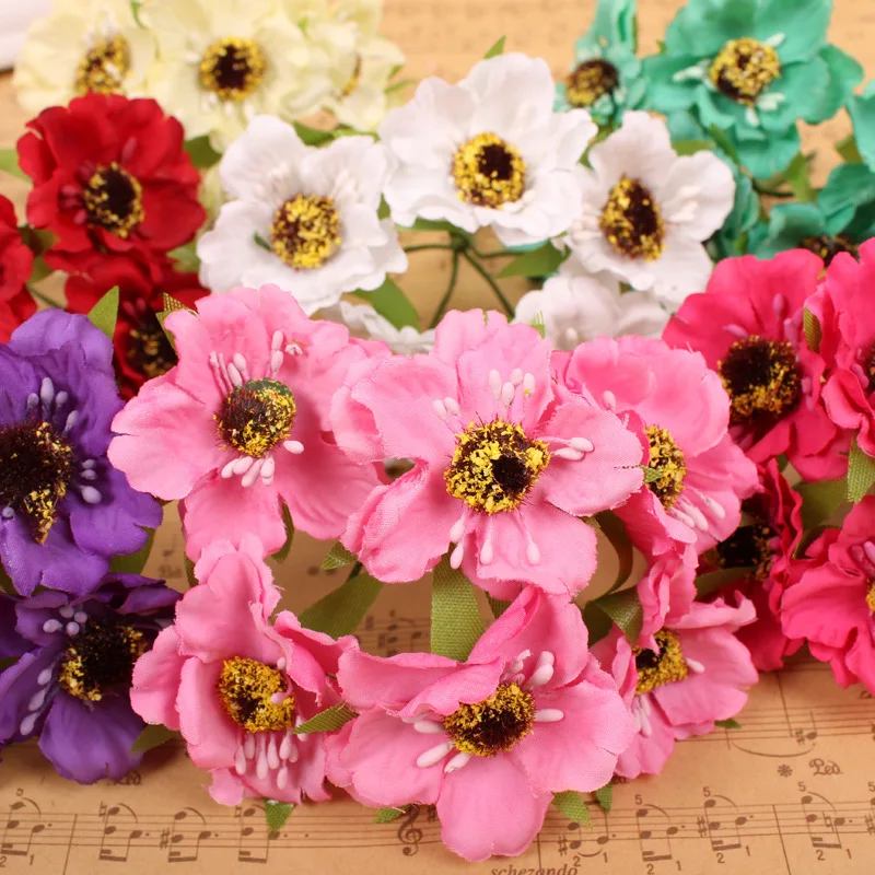 6pcs/lot Artificial Cherry Blossom Artificial Flower Wedding Car Home Decoration Bride Bouquet