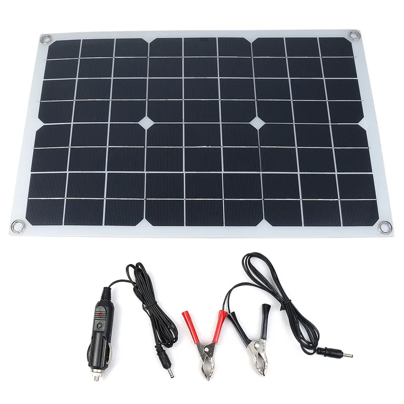 

20W 12V/5V Waterproof Solar Panel USB Monocrystalline Solar Panel Car Charger For Outdoor Camping Emergency Light
