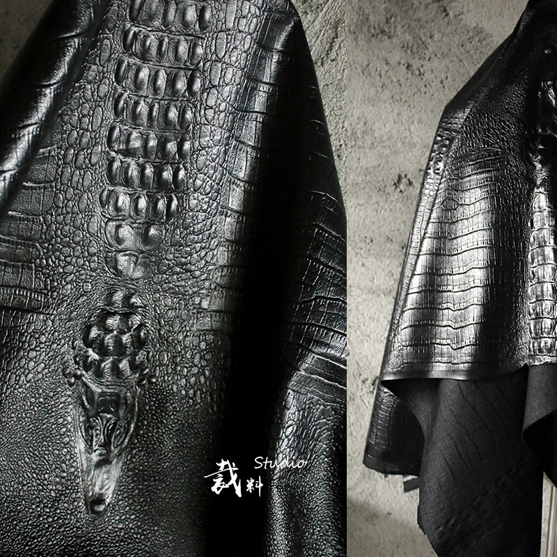 

Crocodilehead three-dimensional glossy texture Designer leather fabric high-grade bag pu cloth fabrics for patchwork