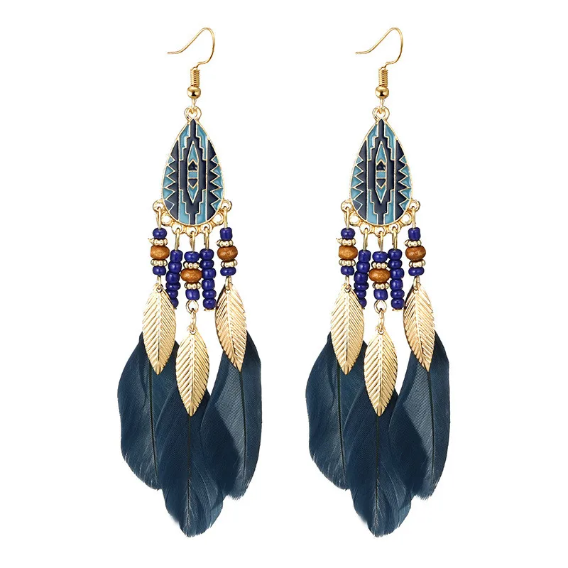 Fashion Long Real Feather Earrings Unique Colorful Feather Earrings for Women Earring Wholesale Jewelry ETD43 (3)
