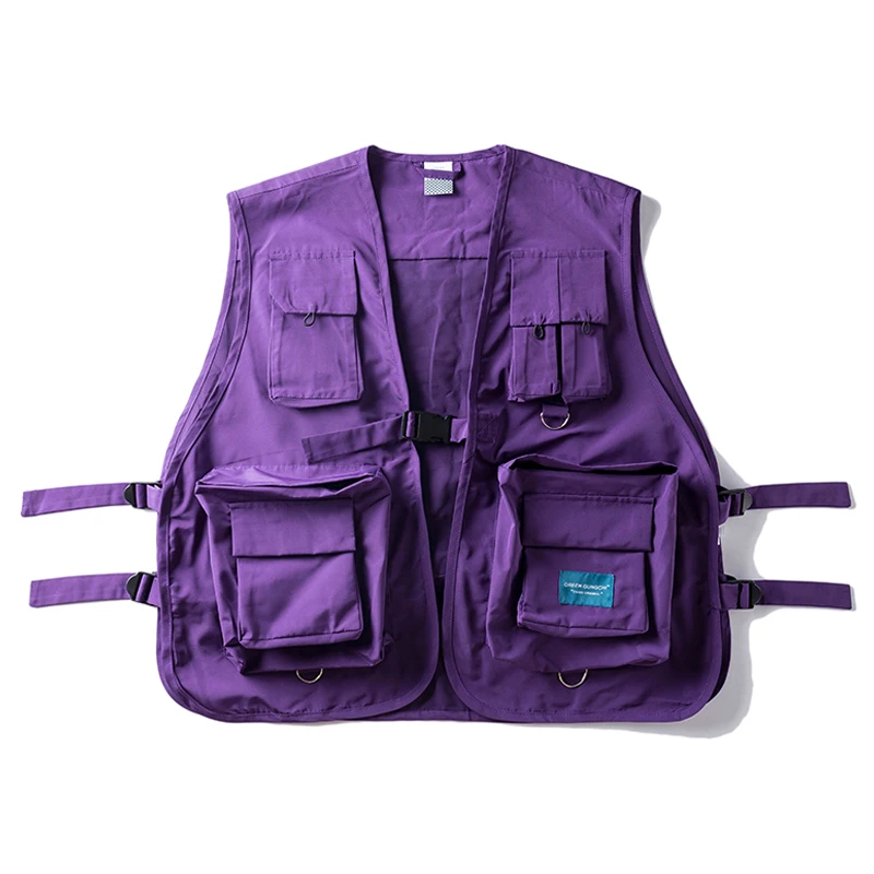 DARK ICON Military Multi Pocket Vest Hip Hop Vest Men 2019 Hi-end Fashion Solid Color Buckle Men's Vest Streetwear