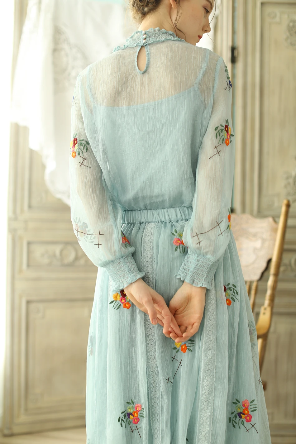 Линетт's chinoisery весна осень для женщин Винтаж Вышивка Мори девушки Кружева Лоскутная блуза рубашка