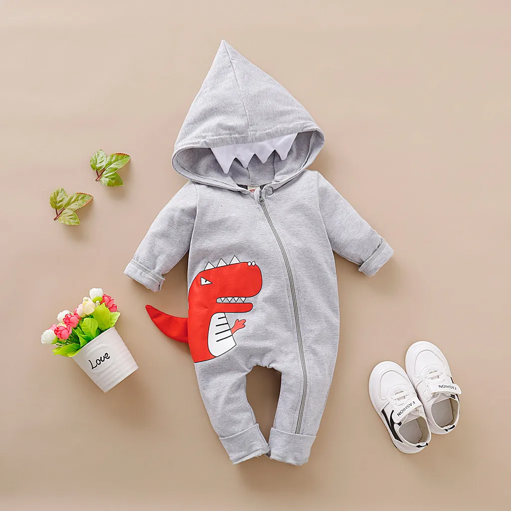 

Baby Clothes Baby Boys Girls Dinosaur Zipper Hooded Romper Cartoon Jumpsuit Outfits Ropa Bebe Recien Nacido Drop Shipping K20