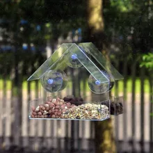 Janela de vidro transparente visualização pássaro alimentador hotel mesa semente amendoim pendurado sucção alimentador pajaros & c7