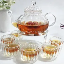 Стеклянный чайник 600 мл+ 4 шт 80 мл стеклянная чайная чашка+ 1 шт Тепловая основа высокотемпературная стеклянная посуда кофейная чайная чашка OL 0011
