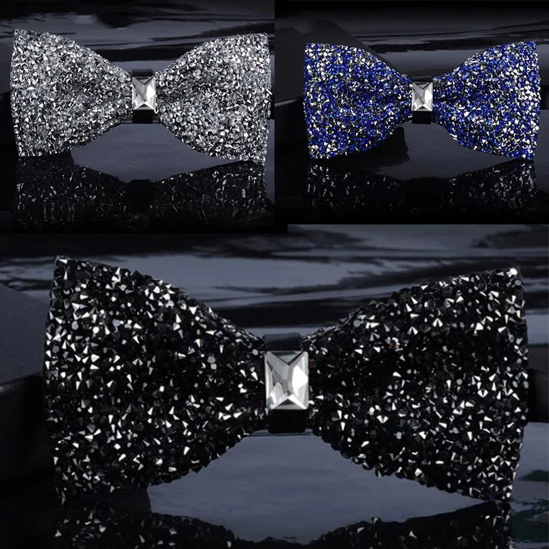 

High quality Rhinestone Decorate Cravat Mens BOW tie Gravata Flash Butterfly Bow ties Wedding Party Perform CRLJ009