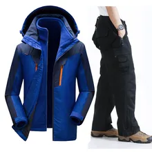 Зимний лыжный костюм мужской ветрозащитный водонепроницаемый сноуборд лыжная куртка и брюки уличная супер теплая 2 в 1 Тепловая флисовая зимняя куртка