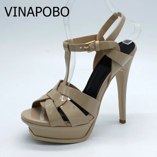 VINAPOBO из высококачественной натуральной кожи босоножки на высоком каблуке Для женщин пикантная обувь женская обувь nudel обувь Свадебные Вечерние туфли на платформе