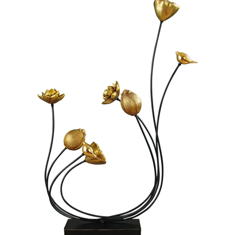 

Lotus Leaf Bird Figurine Ornament Plant Statue Creative Iron Crafts Home Decoration Accessories For Living Room R1631