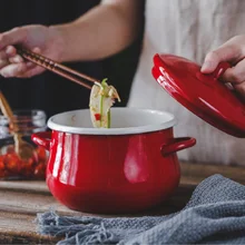 Японская крышка Кастрюля эмалированная кастрюля уши утолщенный фарфор эмалированный горячий суп тушеный электромагнитная плита газовая общая фритюрница