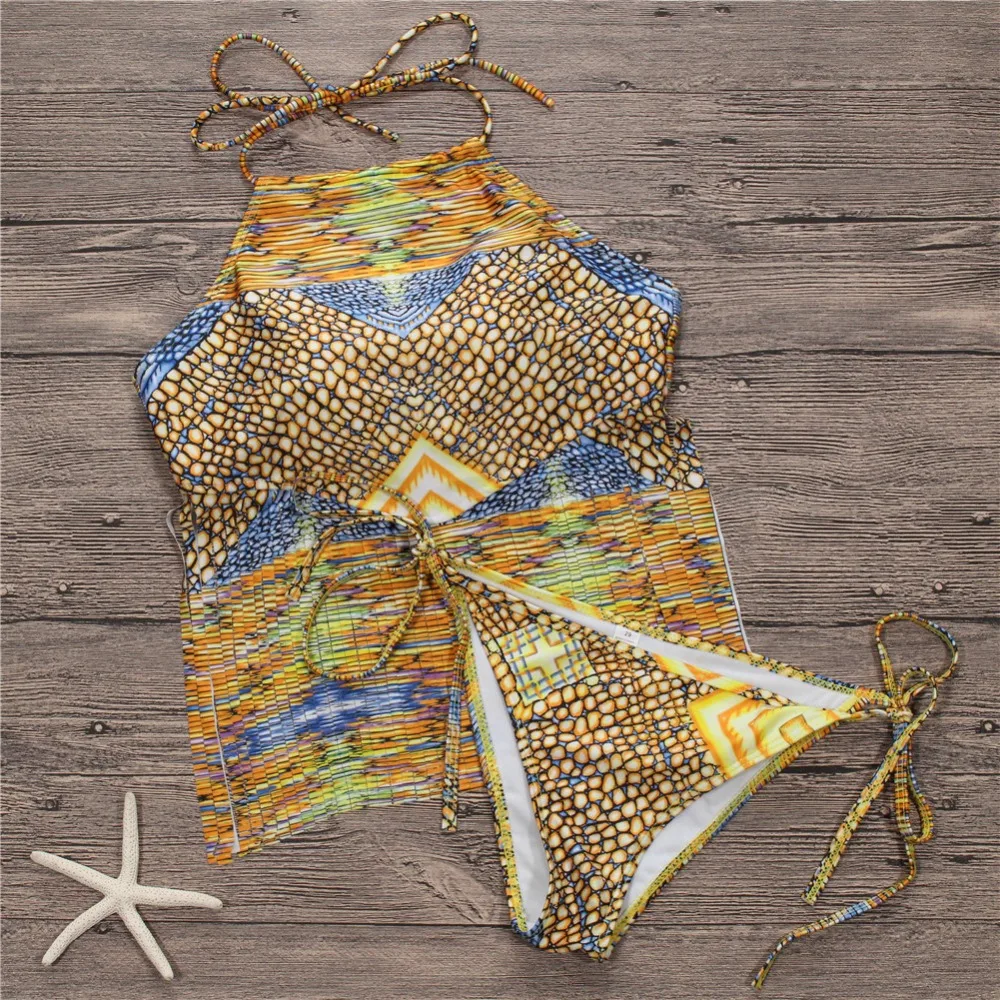 2018 High Waist Tassel Bikini Sexy Push Up Swimwear Retro Print