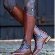 Женские сапоги до колена; chaussure; обувь в гладиаторском стиле на массивном низком каблуке; Женские ботинки в винтажном стиле из искусственной кожи для девочек; zapatos mujer