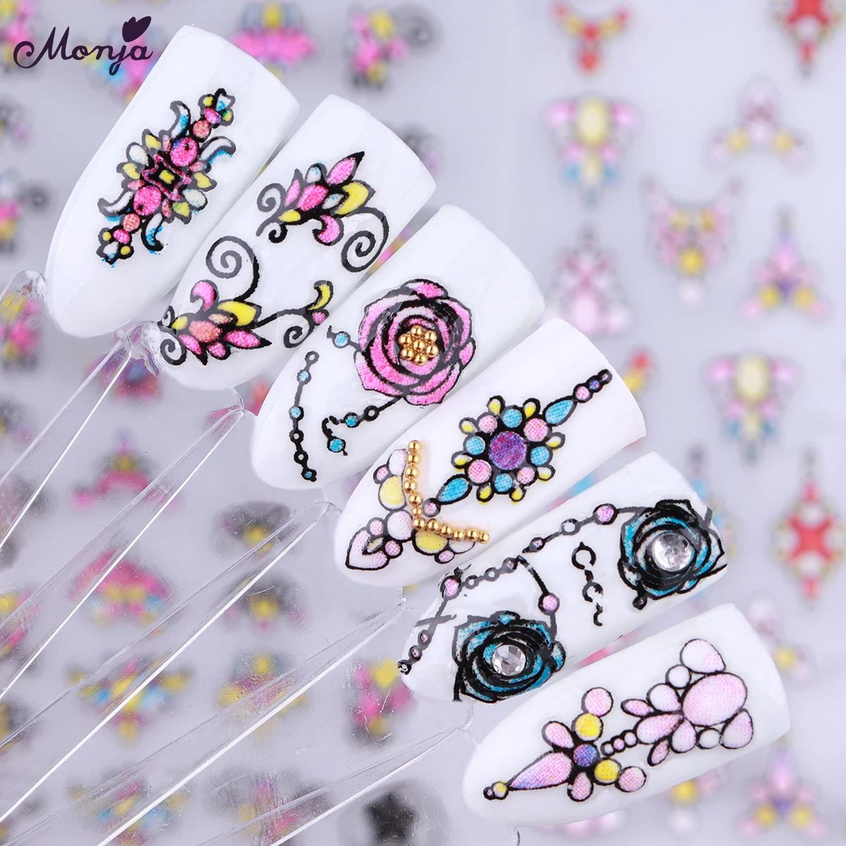 

Monja Nail Stickers Rose Flower Necklace Self-adhesive Nail Art DIY Emboss Wraps Decals Manicure Decorations