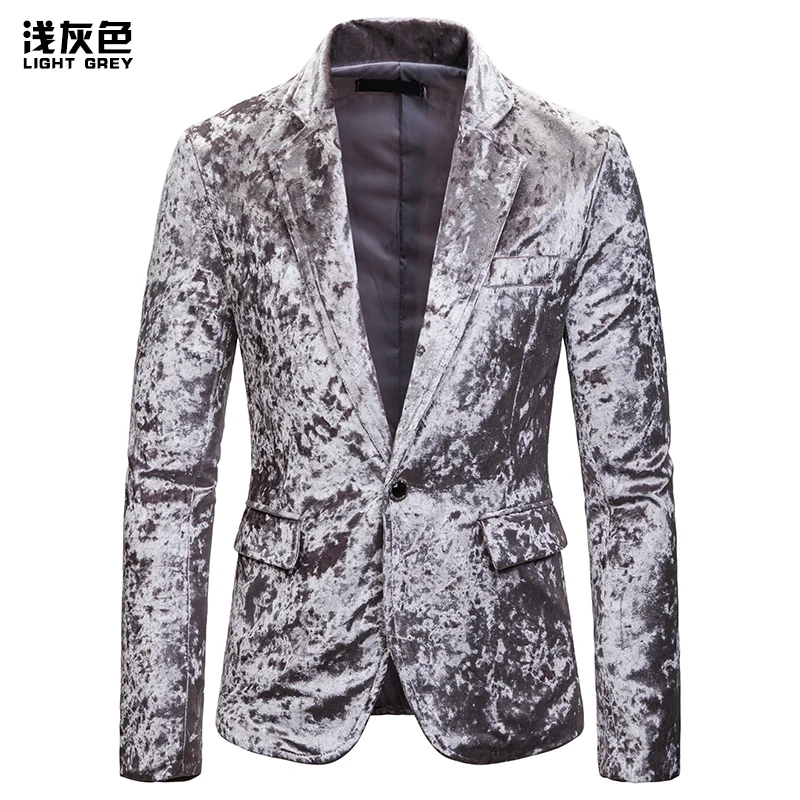 Fashion Men Casual Velvet Blazer Jacket Luxury Wedding Men Suit Jacket Slim Fit Bright Glossy Spring Autumn Outwear Coat