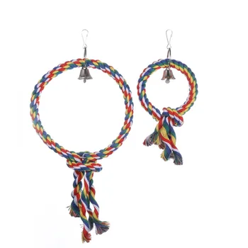 

Cotton Rope Birds Parrots Toys Stand Holder Hanging Swing Rings With Bell Drop Shipping