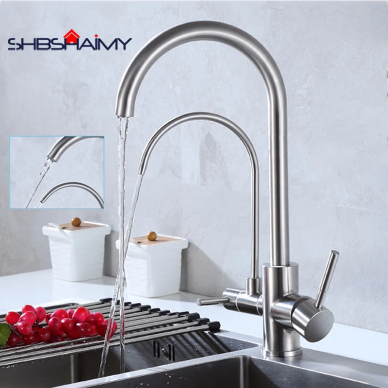 

Nickel Brushed Kitchen Purification Faucet 360 Degree Rotation Dule Handle Cold and Hot Water Mixer Tap