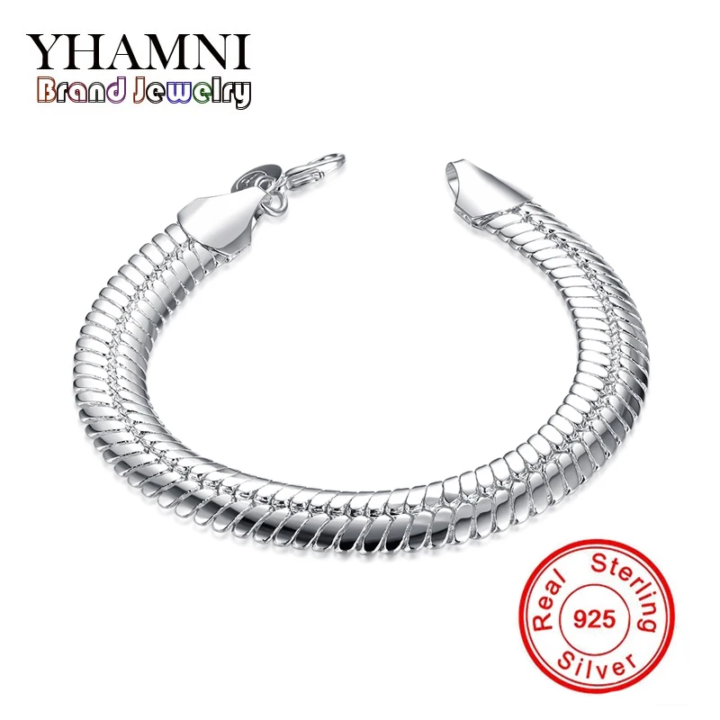 

YHAMNI Brand 100% 925 Sterling Silver Bracelet S925 Stamped Fashion Jewelry Flat Snake Bone Bracelet Bangle For Men SH231