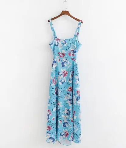 blue dress SheMujerSky летнее синее пляжное платье миди для женщин цветочный принт открытая спина Спагетти ремень женские платья s Сексуальные облегающие - Цвет: blue dress