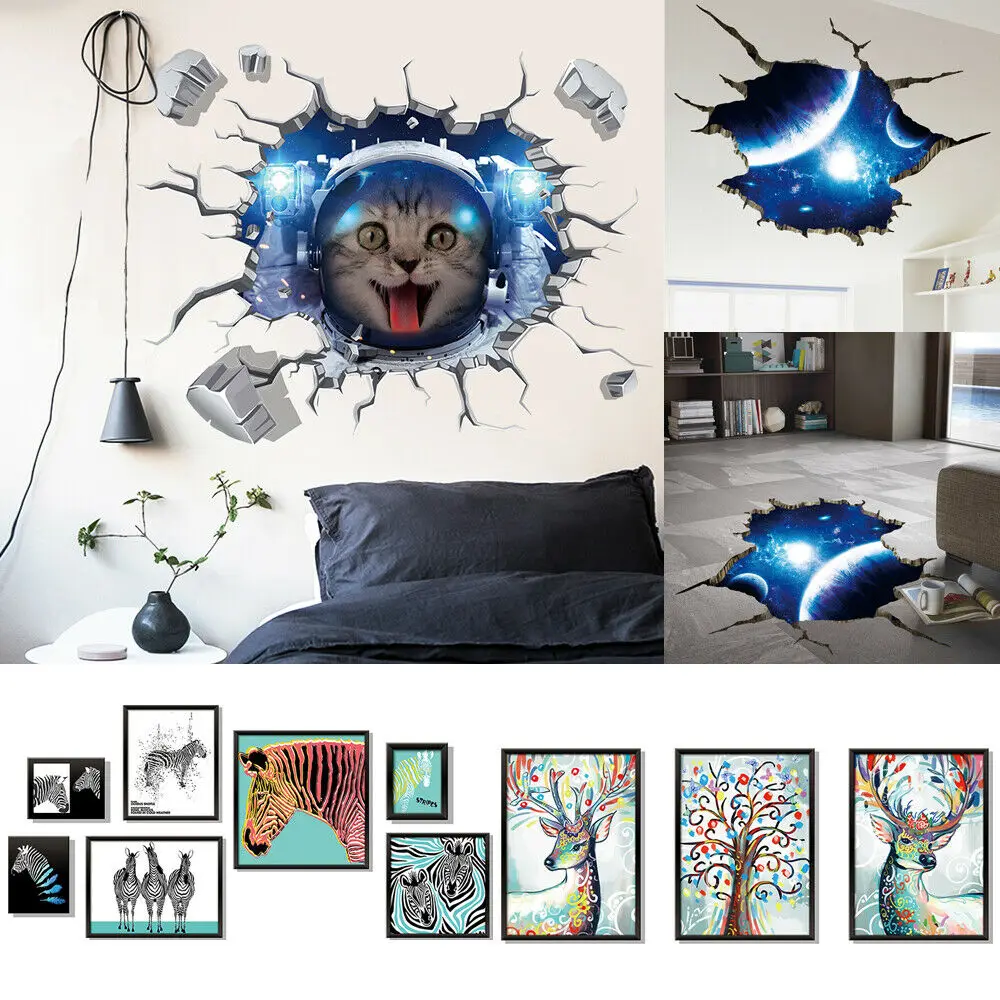 

2019 Newest Space Galaxy Planets Universe 3D Wall Sticker Astronaut Cat Animal Deer Wall Decal Removable Sticker Art Decoration