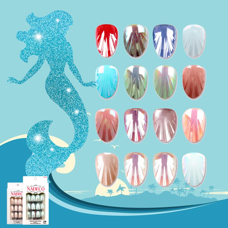

Press on manicure Shell false nail tips pigment shine European style 24pcs/box