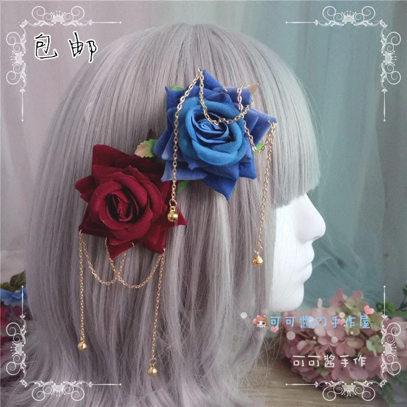 

Lolita rose hair clip chain bell made dy handmade kiwi hair shiren-would-be
