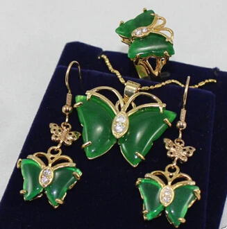 

Miss charm Jew.458 Jewelry GP butterfly green pendant Necklace earrings ring set