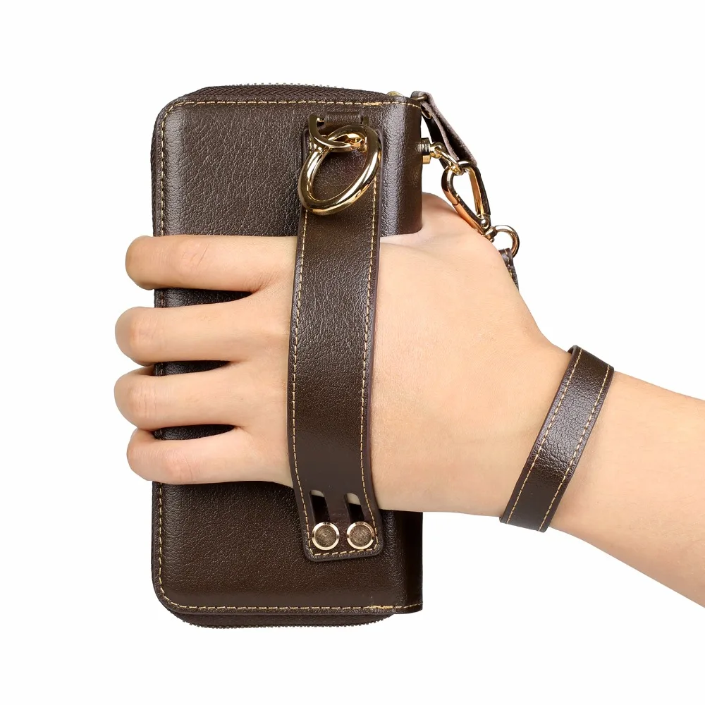 Genuine Cow Leather Wallet Finger Ring Belt Strap Case Pouch For Galaxy M20 M30 S10+ A50 A30,For Sony Xperia 10 XA3,vivo V15 Pro