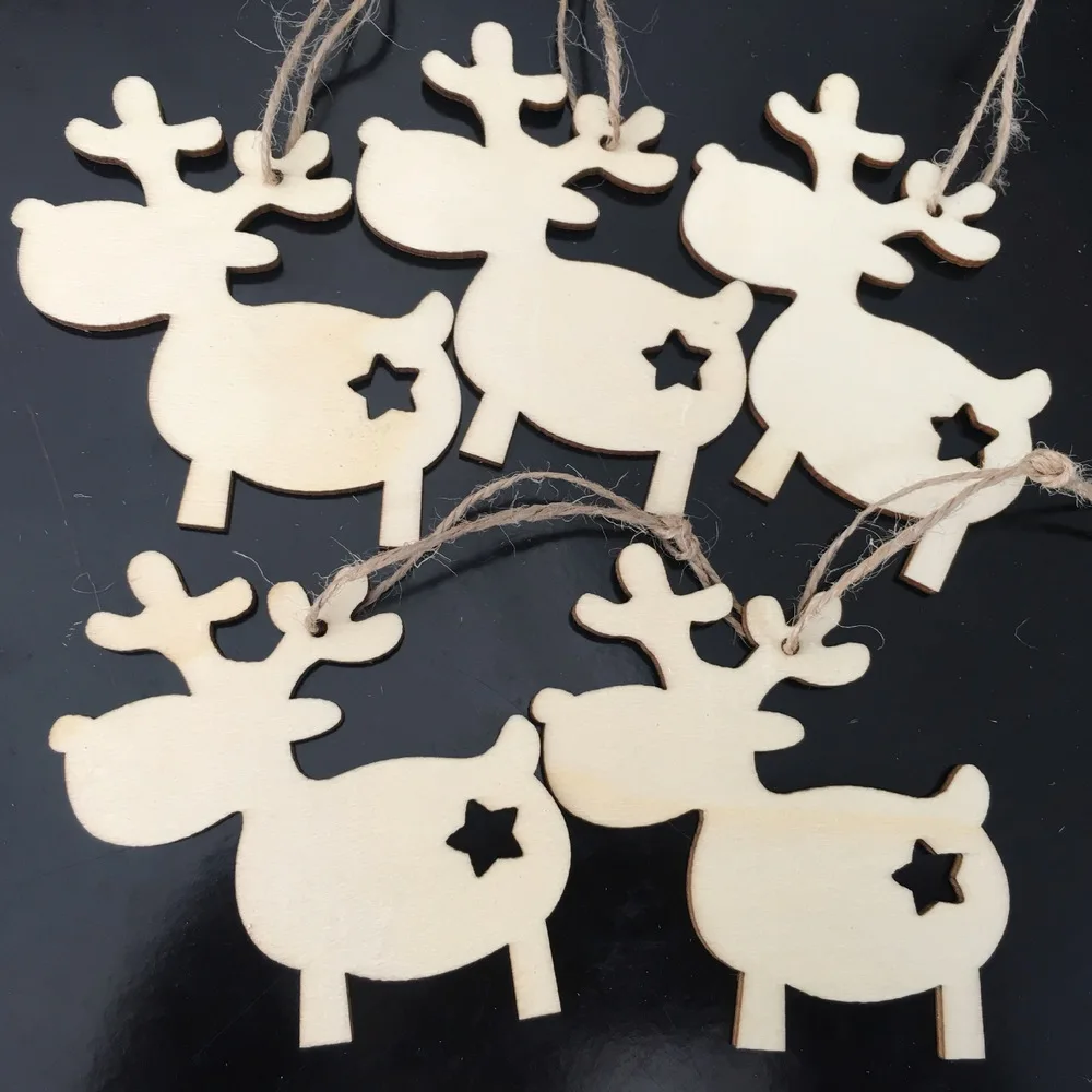 10 X Wooden Cutout Christmas Tree Reindeer Antler Craft Christmas Party Decor