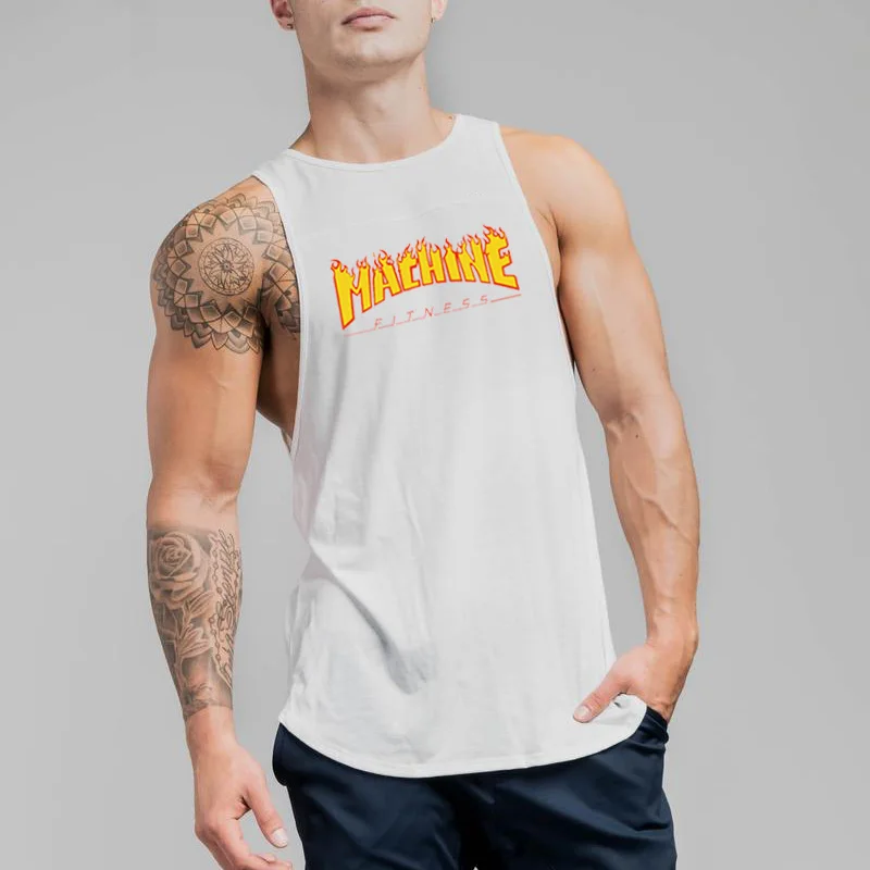 Muscleguys Gyms Tank Top Men Workout Clothing Bodybuilding Stringer Muscle Vests Cotton Patchwork Singlets fitness homme - Цвет: Белый