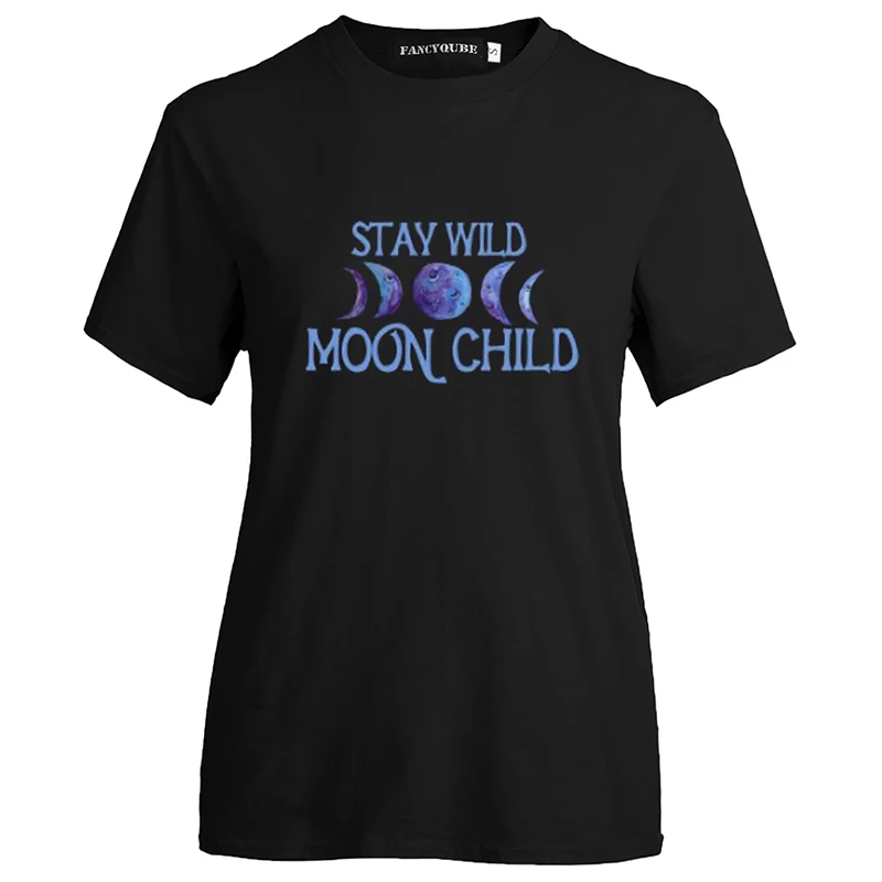 Gothic Women's Tshirt STAY WILD MOON CHILD Print T-shirts Female Short Sleeve Tees camiseta de las mujeres - Цвет: W20933WT