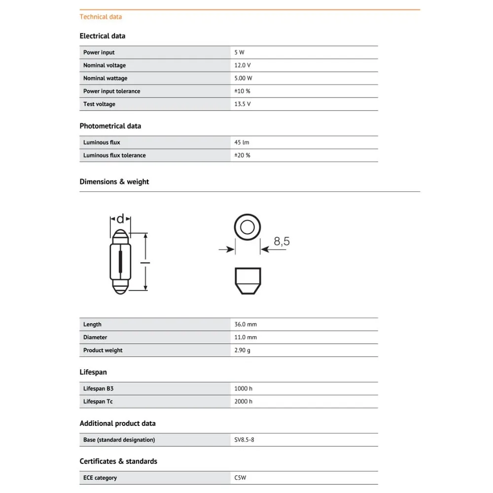 OSRAM гирлянда 36 мм лампы C5W 12 В 5 Вт SV8.5-8 6418 оригинальная линия лампа для чтения пластинчатый светильник интерьерные лампы 10 шт