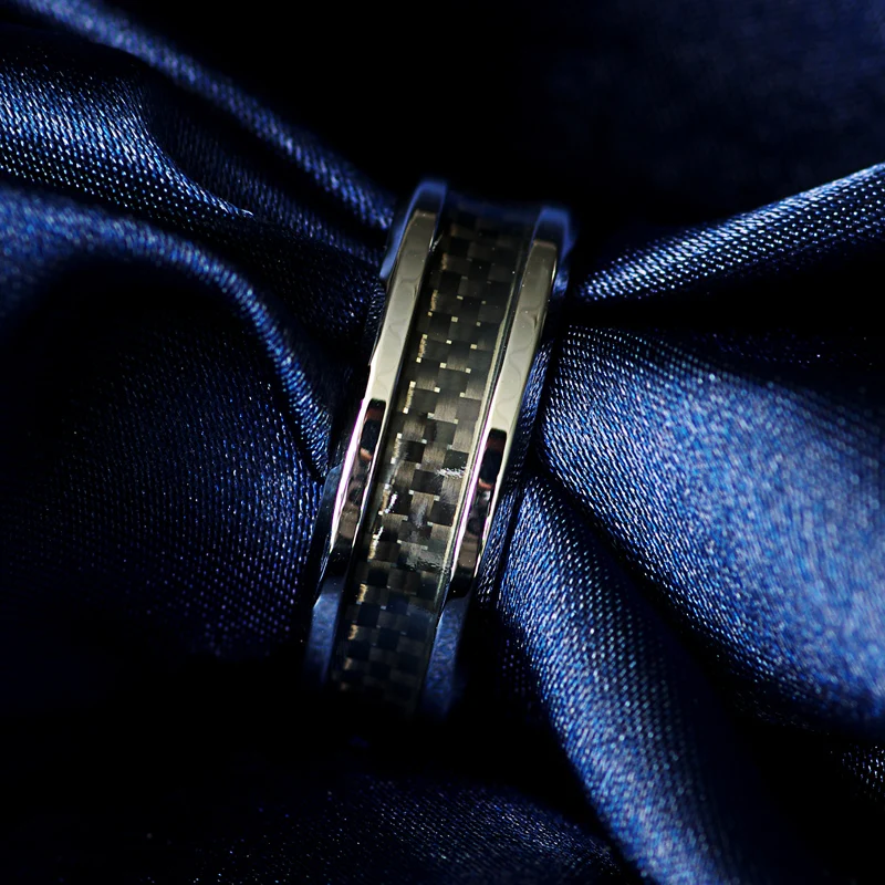 OnlyArt модные серебряные кольца люди из нержавеющей стали с черным кольцо из углеродного волокна для мужчин подарок