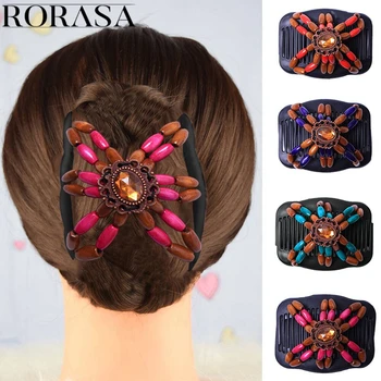 

Personality Acrylic Beads Imitation Wood Double Row Insert Variety Hair Comb Magic Hair Comb Hairpin Insert Comb