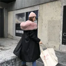 Женская зимняя верхняя одежда, куртка, подкладка из кроличьего меха Рекс, шуба, длинный стиль, воротник из лисьего меха с капюшоном