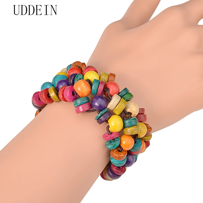 

UDDEIN Handmade wood charms bracelet multi layer handmade wood jewelry vintage wholesale statement bohemian bracelets & bangles