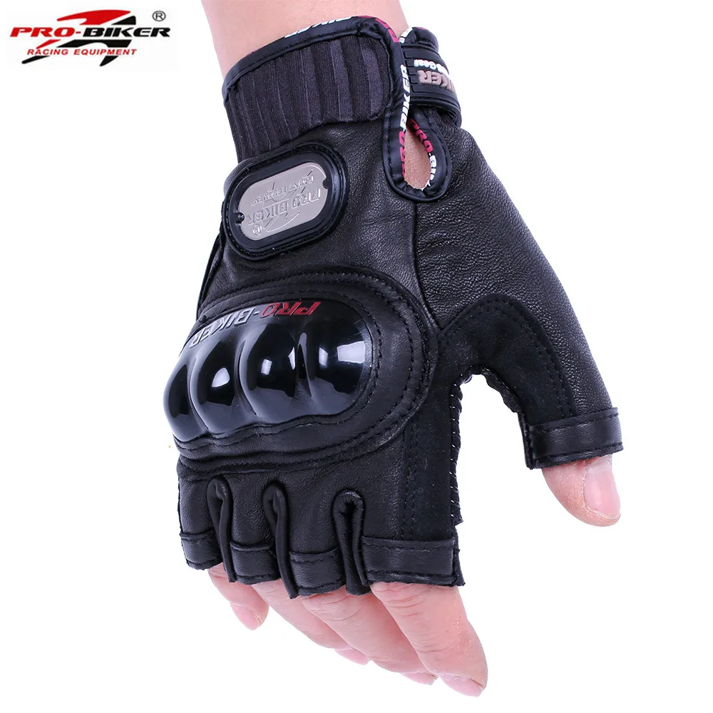 Genuine Leather Half Finger Motorcycle Gloves motorbike Moto luvas para