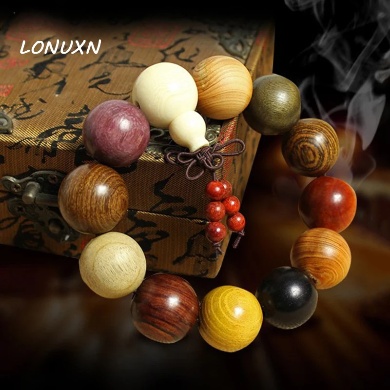 natural Buddhist Tibetan Buddha Bracelet Men Prayer Beads Natural Handmade Bracelet Bangle Wrist Ornament Wood Buddha Bead Women
