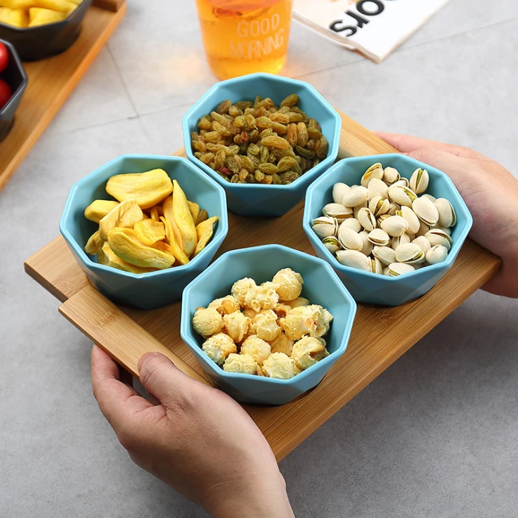 Four/Five-piece Set Fruits Platter Serving Trays Creative Ceramic Dish Plates for Snacks/Nuts/Desserts Eco Natural Bamboo Tray | Дом и сад