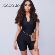 Jocoo Jolee женский сексуальный комбинезон на молнии с v-образным вырезом неоновый зеленый повседневный летний комбинезон без рукавов в европейском и американском стиле для фитнеса